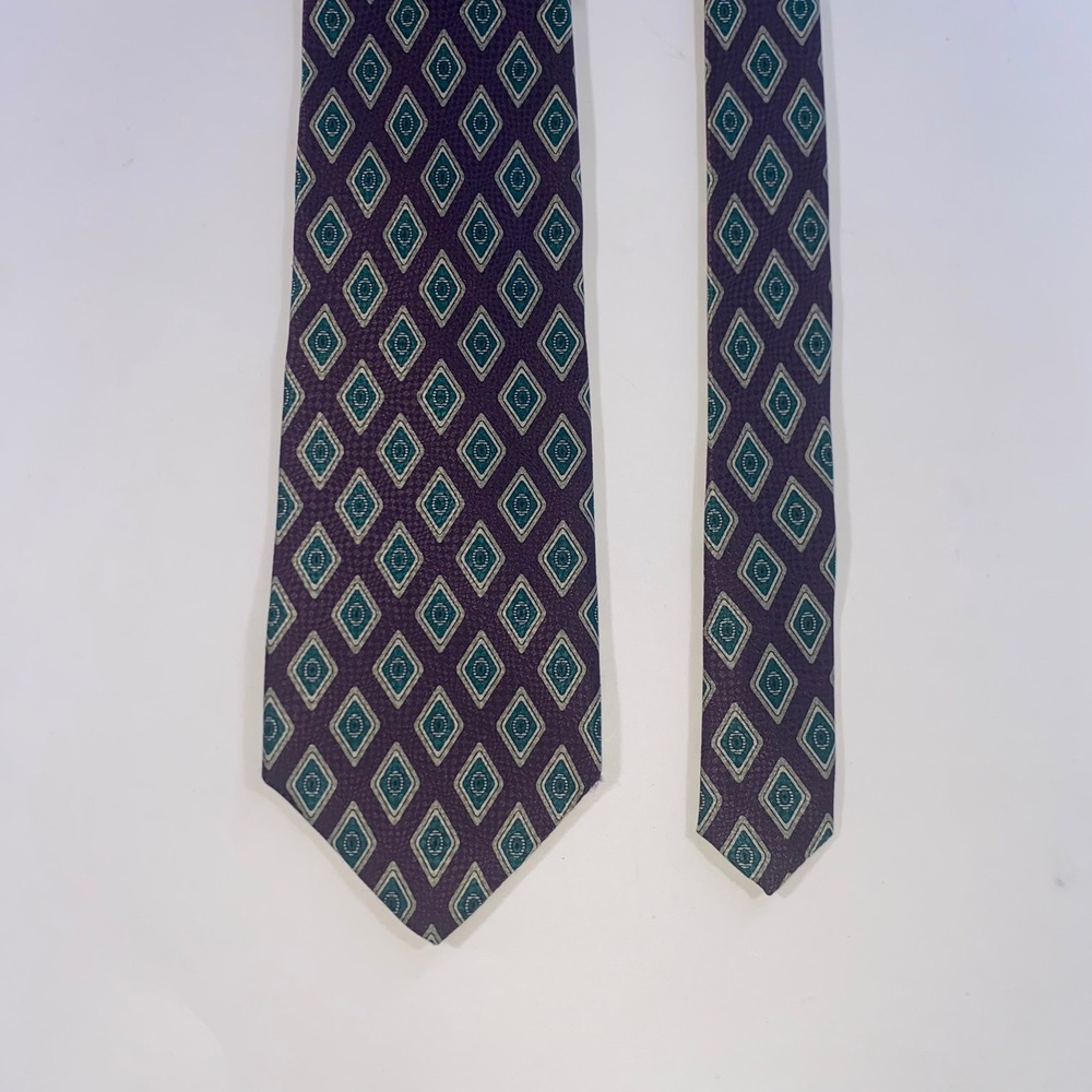 Kenneth Gordon New Orleans Mens Silk Tie Purple Teal‎ Geometric Diamond USA Made